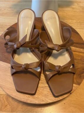 Alexandre Birman Tan Leather Knot Slide Mules